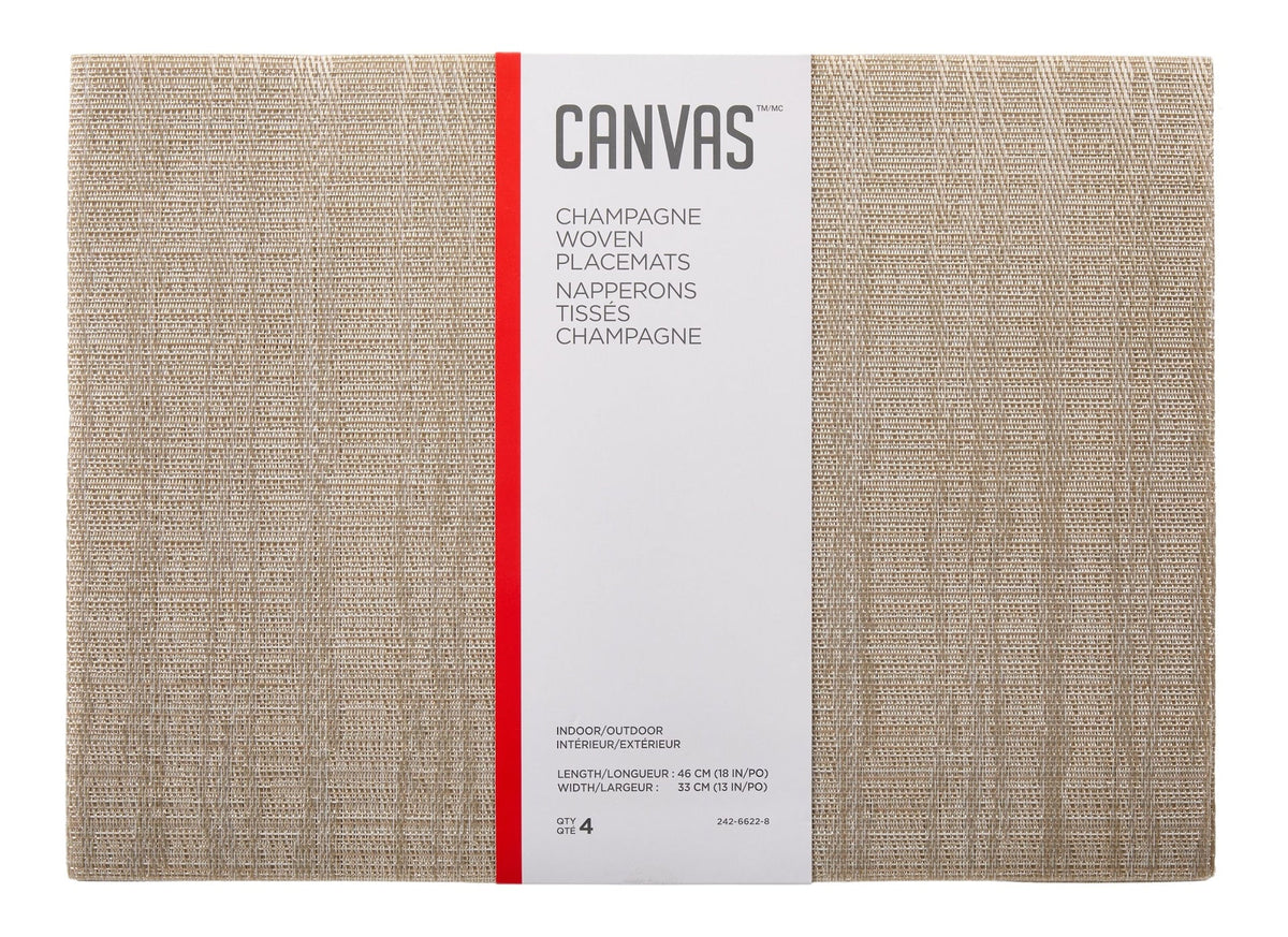 CANVAS Lurex Rectangle Textilene Woven Placemat, Prosecco, 13-in x 18-in, 4-pk