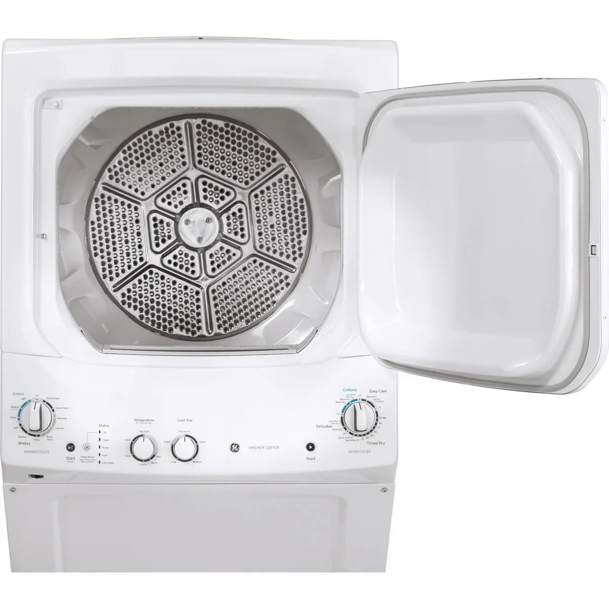 GE White 2.6 cu. ft. (I.E.C) Washer and 4.4 cu. ft. Dryer Gas Laundry Center
