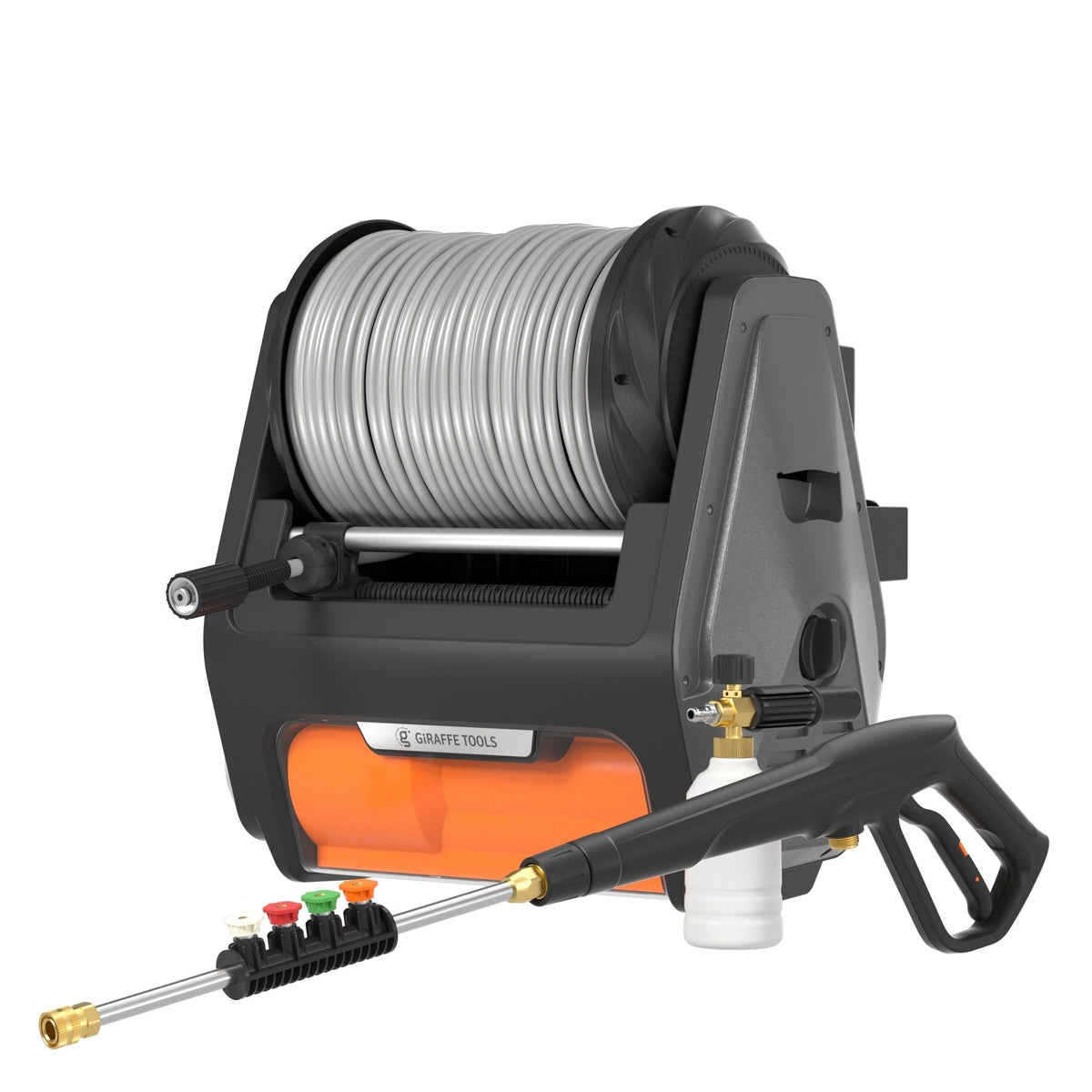 Giraffe Tools Grandfalls Pro Wall Mounted 2700 PSI 1.6 GPM Brushless Retractable Electric Pressure Washer with 100-ft Hard Hose