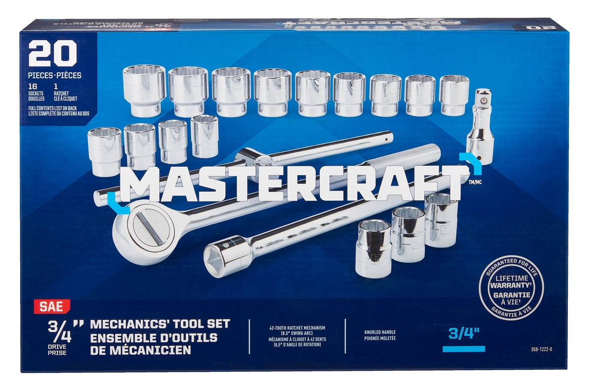Mastercraft Socket Set 20-pc, 3/4-in Drive, SAE, Steel, Chrome