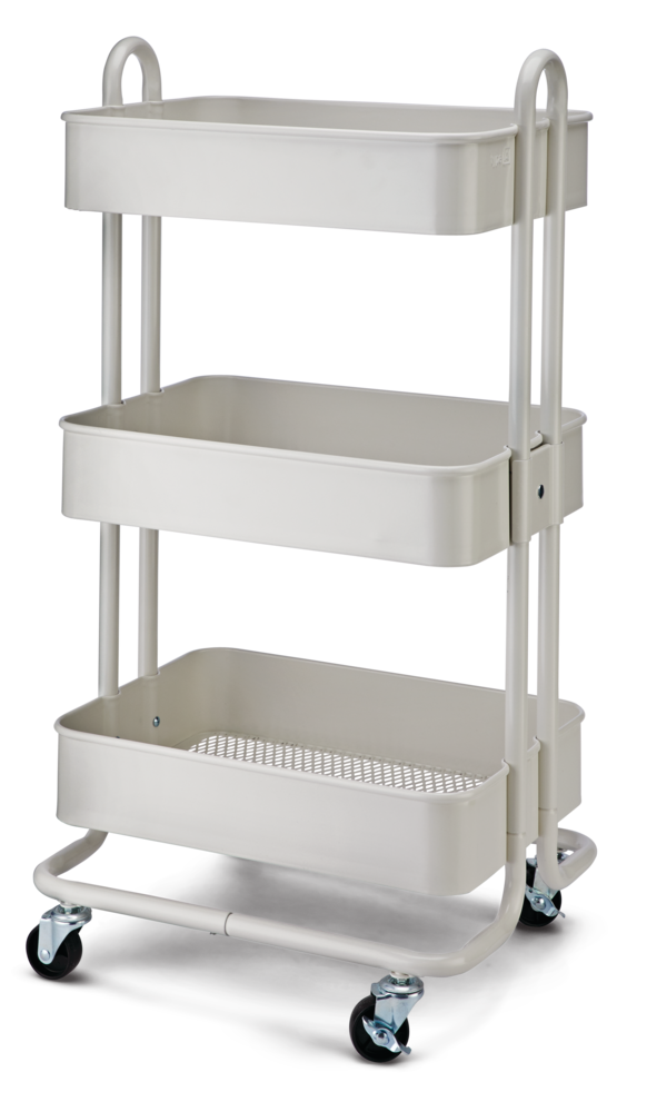 type A Momentum Steel 3-Tier Utility Cart with 4 Wheels, White