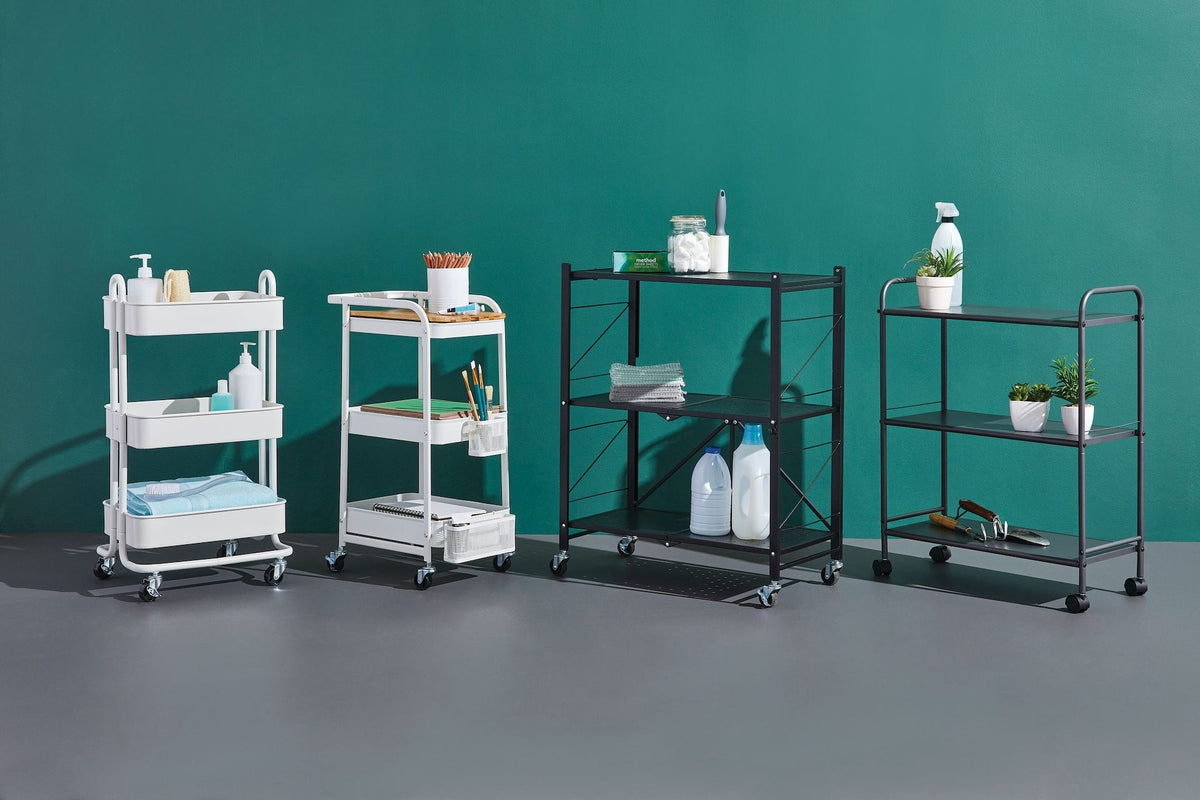 type A Momentum Steel 3-Tier Utility Cart with 4 Wheels, White
