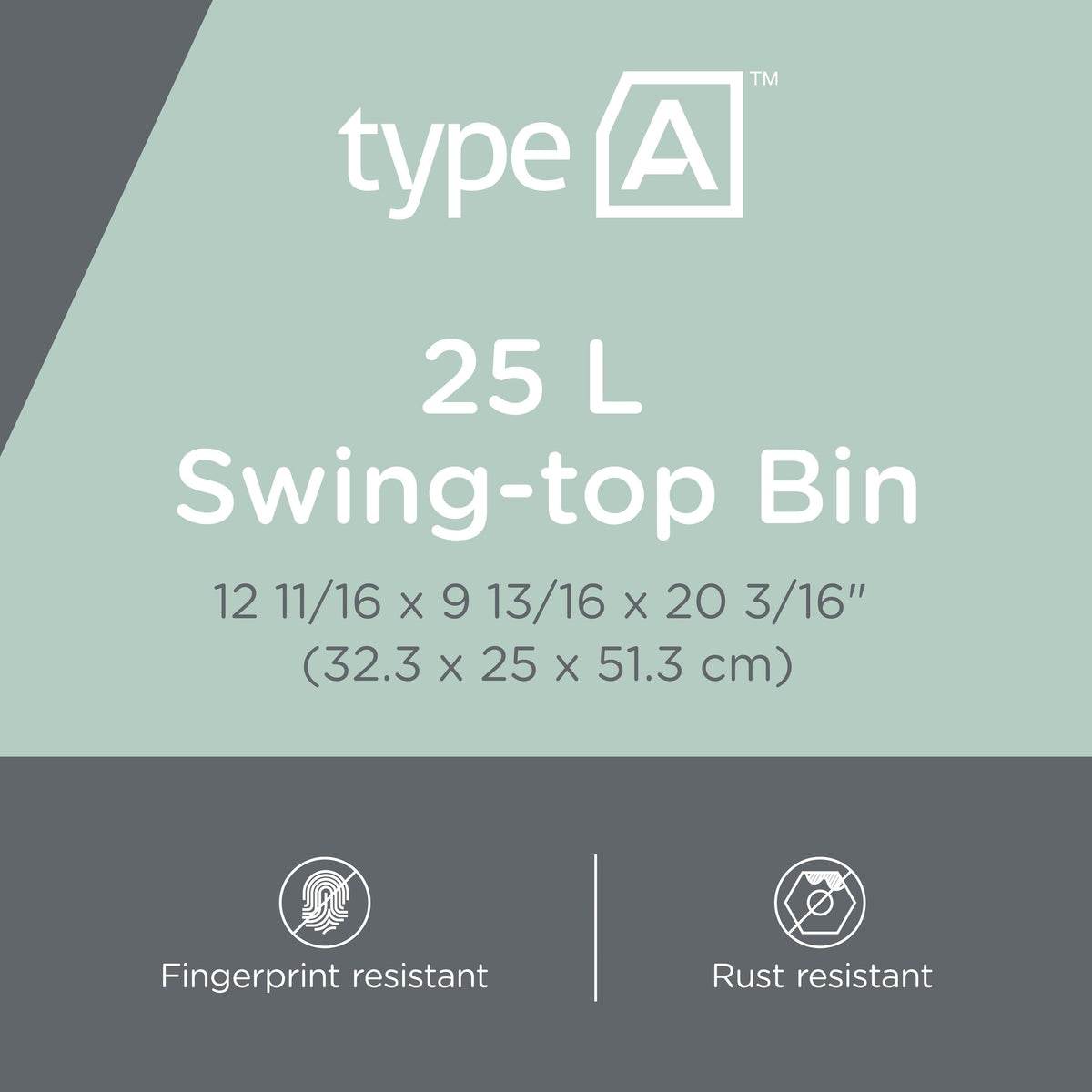 type A Plastic Swing-Top Garbage Bin, Black/Grey, 25-L