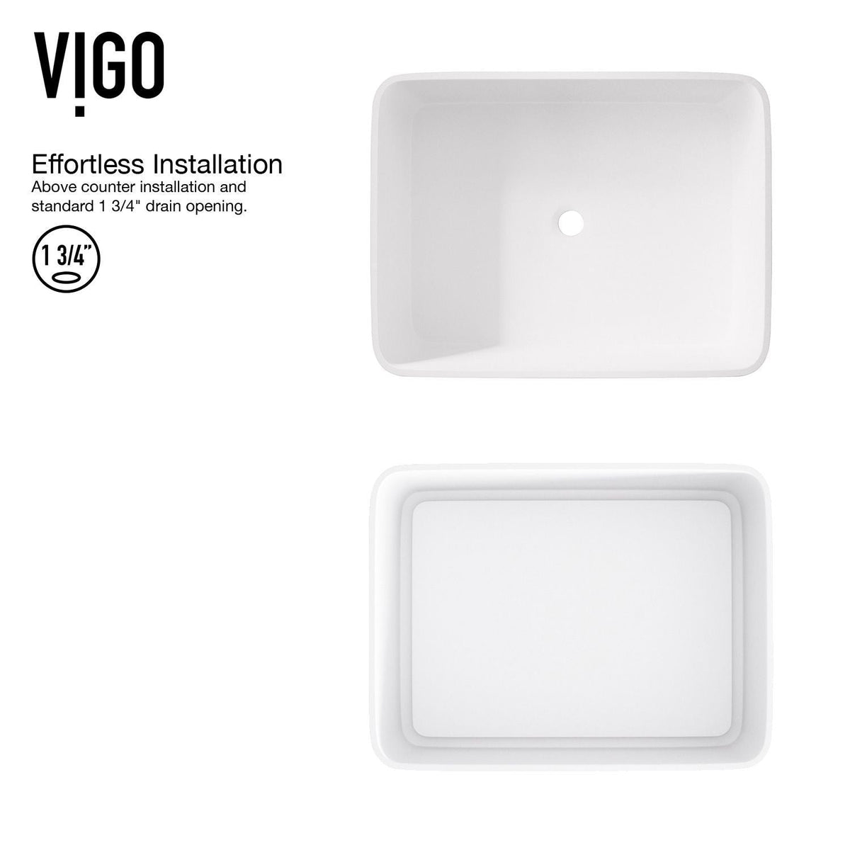 VIGO Jasmine MatteStone White Bathroom Sink/Basin Set with Amada Faucet and Rectangular Composite Vessel