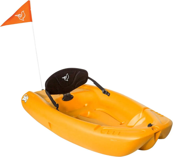 Pelican Solo EVO DLX - Kids Sit on top Kayak with Paddle and Decals - Mango - Twin Tunnel Hull with Swim up Deck - Lighweight & Durable U1
