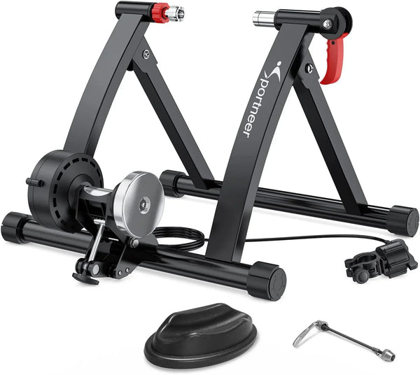 Bike Trainer Stand Indoor Riding - Sportneer Magnetic Stationary Bicycle Exercise Stand with Noise Reduction Wheel, 6 Resistance Adjustable E9