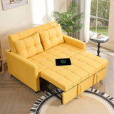 52" Sleeper Sofa with Pull-Out Bed, 3-in-1 Convertible Sofa Bed, Loveseat with Adjustable Backrest and Side Pocket, for Living Room Apartment, Linen, Dark Grey