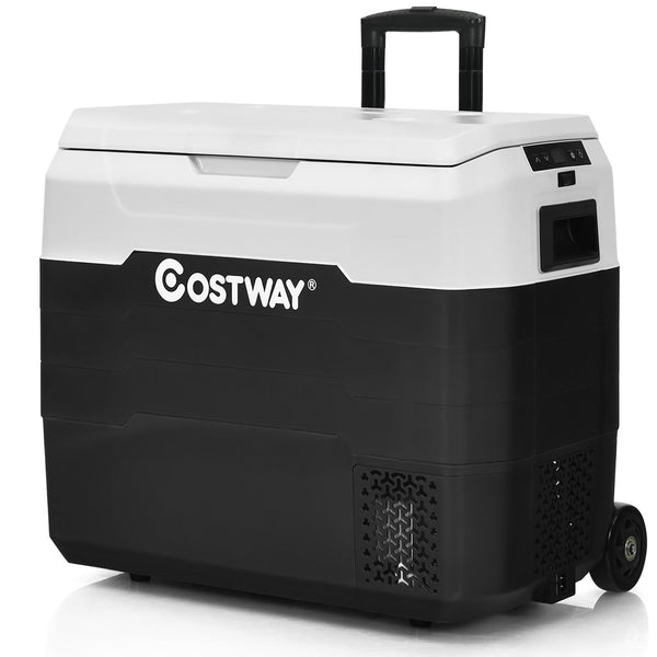 Costway 53 qt Wheeled Corded Electric Dual-Zone Portable Car Refrigerator, White L4