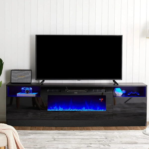 Fireplace TV Stand with 36" Electric Fireplace, LED Light Entertainment Center N1