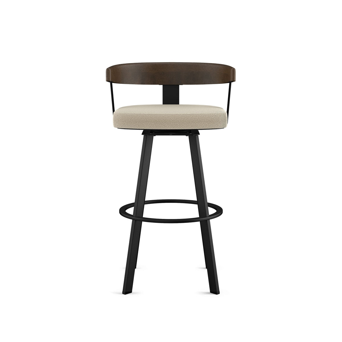 Amisco Lars Wood Swivel Counter Stool with Backrest, Black Frame, 26-in