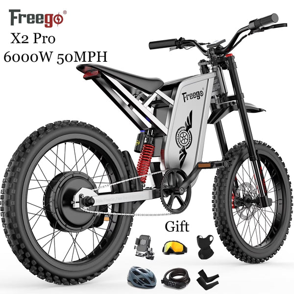6000W(Peak) Motor 60V/30Ah Battery Freego X2Pro Electric Motorcycle for Adults, Electric Bike,50MPH/7 Speed Off Road Electric Bicycle,19 x 2 Full... V6