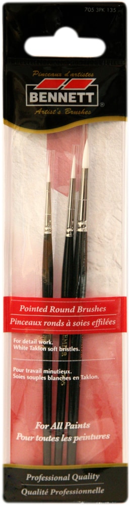 Bennett Professional Artist Pointed Round Tip Paint Brushes, 3-pk A6
