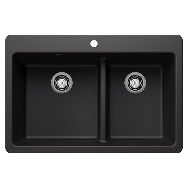 Blanco Dual Mount Kitchen Sink with Low Divide, Black, 33-in F8