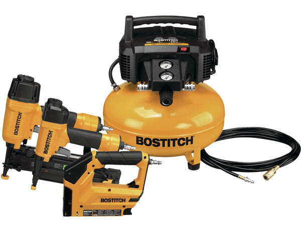 Bostitch Oil-Free Portable 3-Gun & Pancake Air Compressor Combo Kit, 150-PSI C2