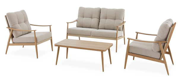 CANVAS Elmvale Outdoor Patio Conversation Set with Rattan Back and Tufted Cushions, Tan, 4-pc E6