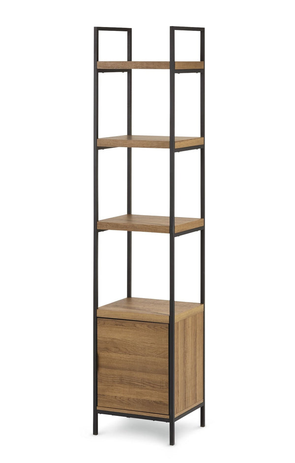 CANVAS Robson 4-Tier Metal Frame Narrow Bookcase With Storage Door, Oak Finish Q1