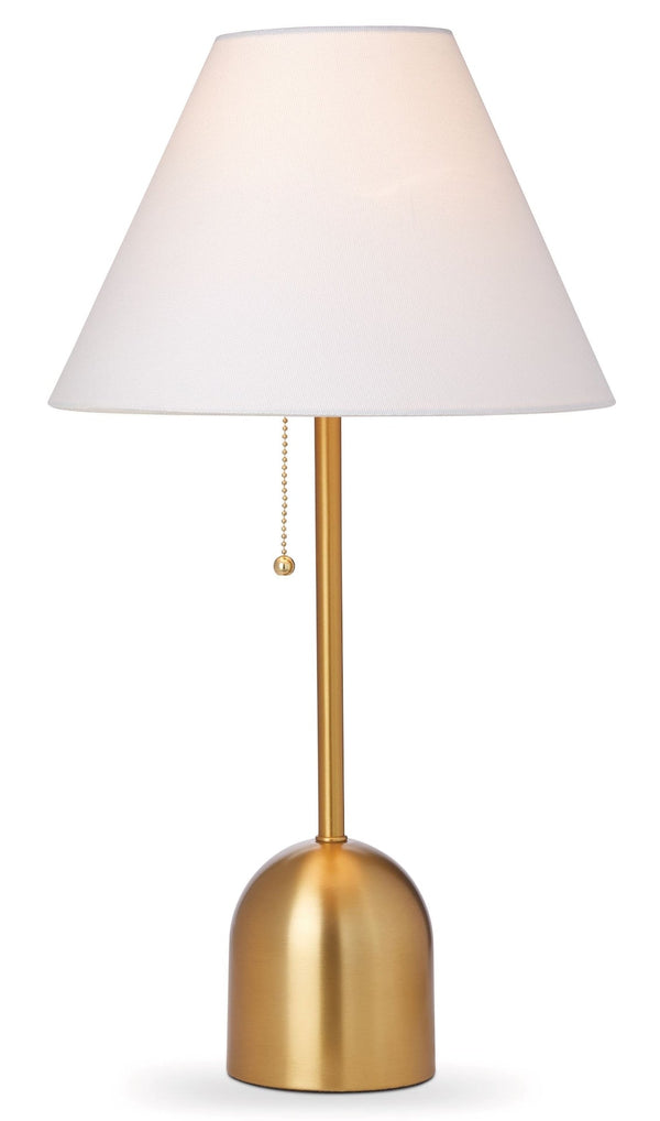 CANVAS White Linen Cone Shade Table Lamp, 22-in, Antique Brass B1