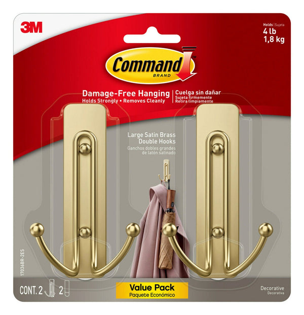 Command Large Satin Brass Hooks Y3