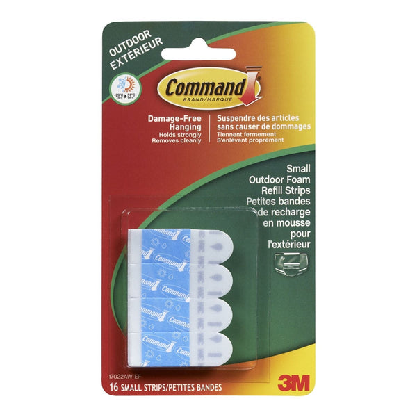 Command Outdoor Small Foam Adhesive Strip Refills, 16 Strips per Pack N8