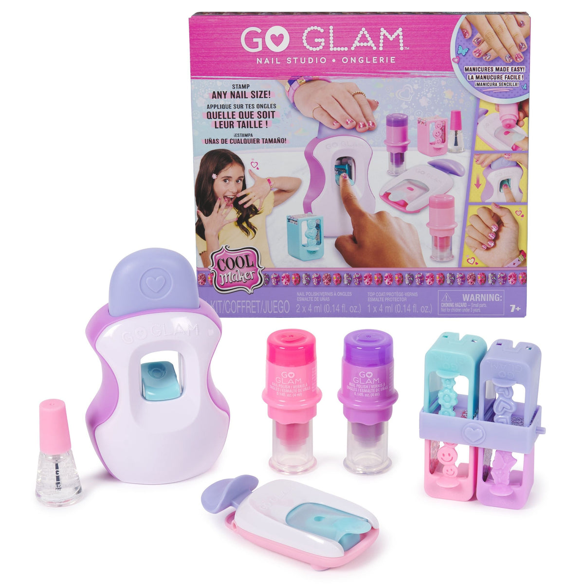 Cool Maker, GO GLAM Studio Nail Kit, Style 200 Nails, 4 Designs, 2 Polish Applicators & Mask, Ages 7+