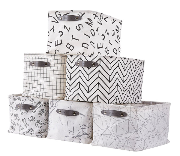 Decomomo Large Water Resistant Storage Bin, 15-in x 11-in x 9.5-in, 6-pk, Black Pattern W0