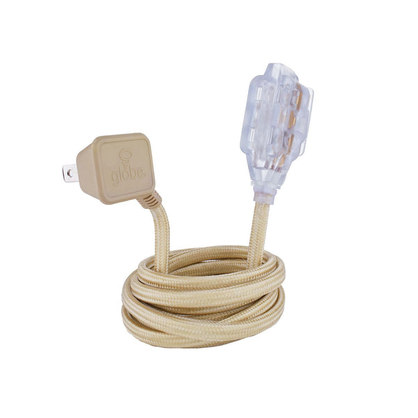 Globe 9-ft 16/2 Fabric Extension Cord, Right Angle Plug, 3 Outlets, Gold L7