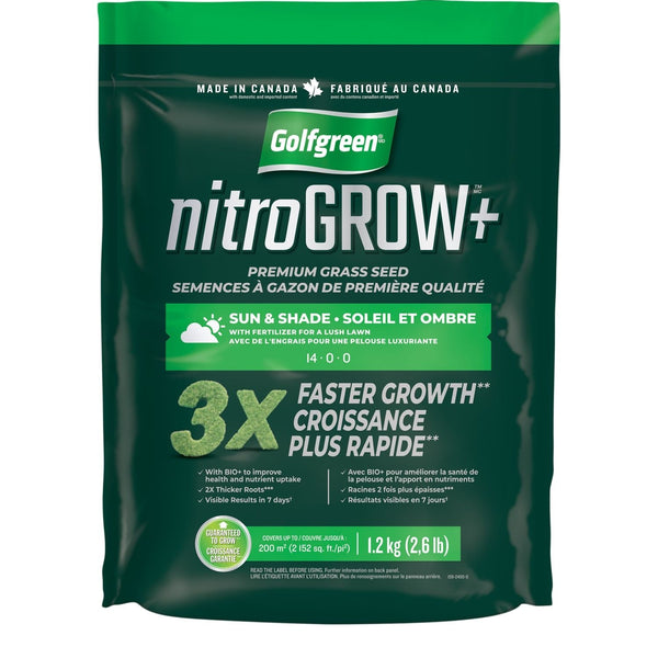 Golfgreen Nitrogrow+ Premium Nitrogen Enriched Sun and Shade Grass Seed with Fertilizer, 14-0-0, 1.2kg J5