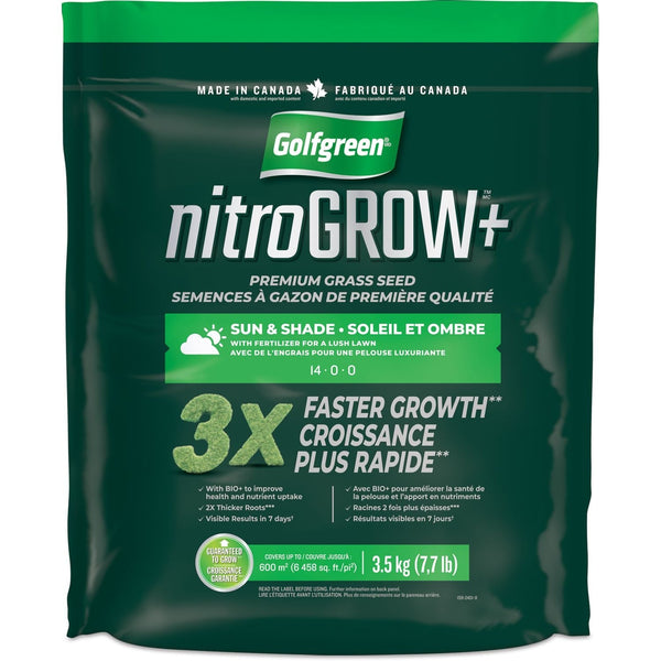 Golfgreen Nitrogrow+ Premium Nitrogen Enriched Sun and Shade Grass Seed with Fertilizer, 14-0-0, 3.5kg D1