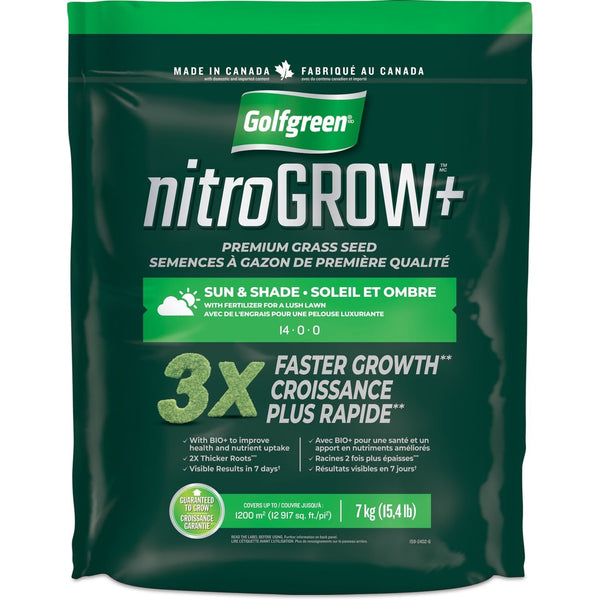 Golfgreen Nitrogrow+ Premium Nitrogen Enriched Sun and Shade Grass Seed with Fertilizer, 14-0-0, 7kg Z2