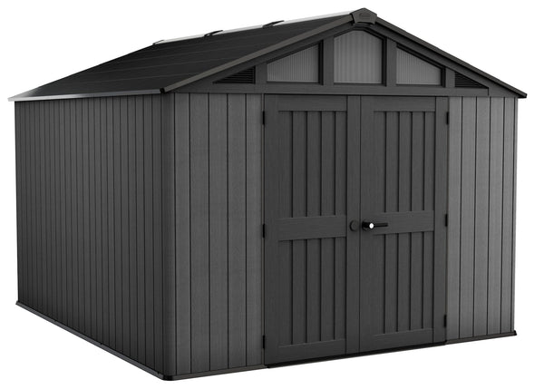 Keter Apex Resin 2-Door Outdoor Storage Shed with Full Length Skylight, Grey, 10-ft x 11.5-ft F0