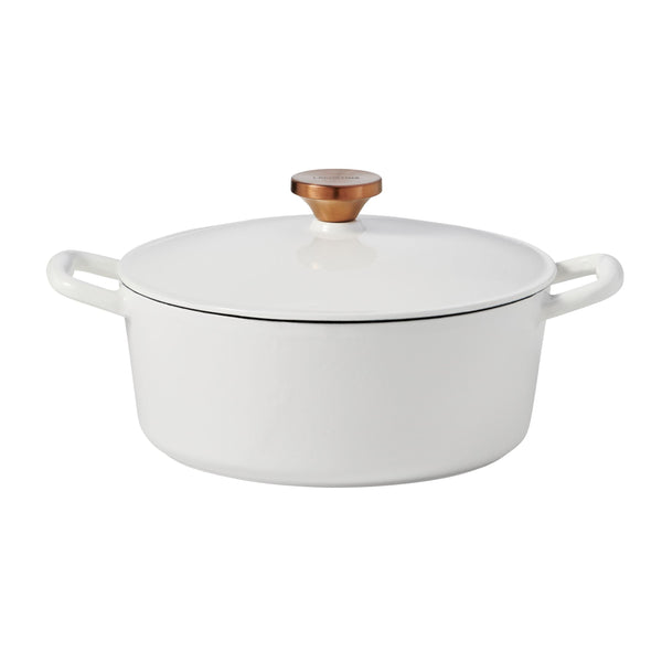Lagostina Tuscan Collection Round Casserole Dish, Enamelled Cast Iron, White, 7-qt V2