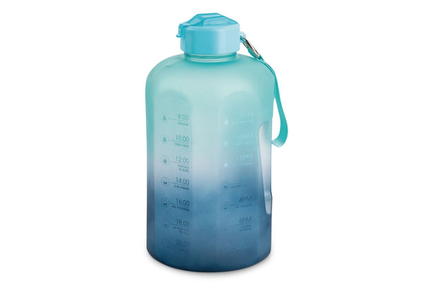 Manna Motivational Water Bottle, 3.7 L, Jumbo-Size, Ombre Blue, with Leakproof Lid J1