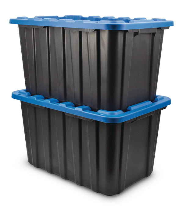 Mastercraft Heavy Duty Plastic Storage Box Container, 102-L, Black, 2-pk S3