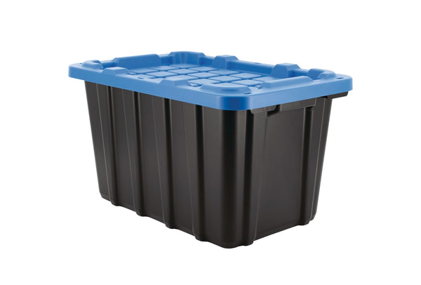Mastercraft Heavy Duty Stackable Storage Box with Lid, 45-L, Black/Blue V3