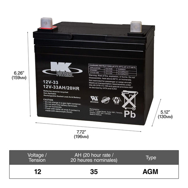 MK Battery 12-Volt 33 Ah Group Size U1 SLA Battery O7