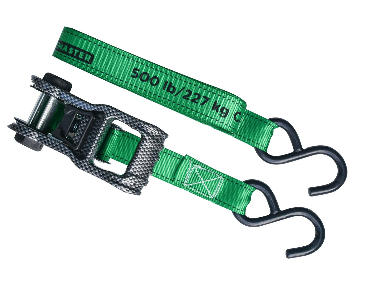 MotoMaster 1,500-lb Carbon Ratchet Tie Downs, Weatherproof, 1-in x 14-ft, 4-pk, Green