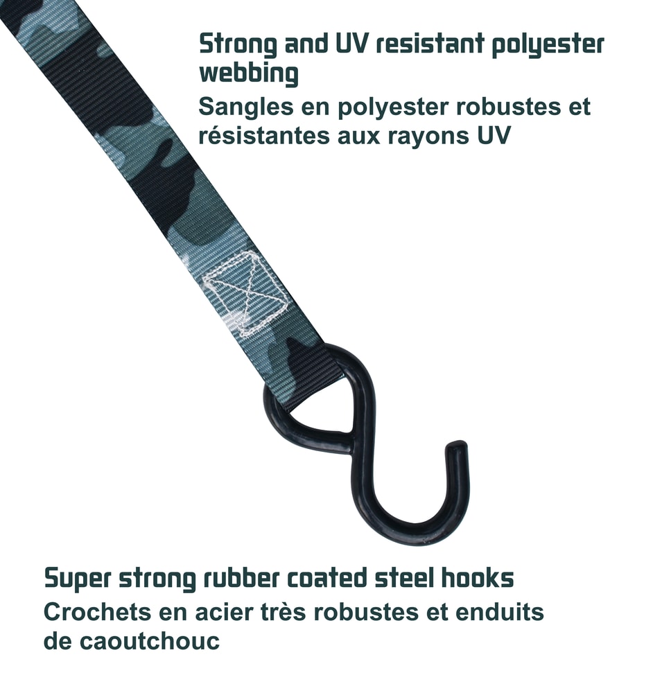 MotoMaster 1,500-lb Snow Camo Ratchet Tie Down, 1-in x 10-ft, 2-pk