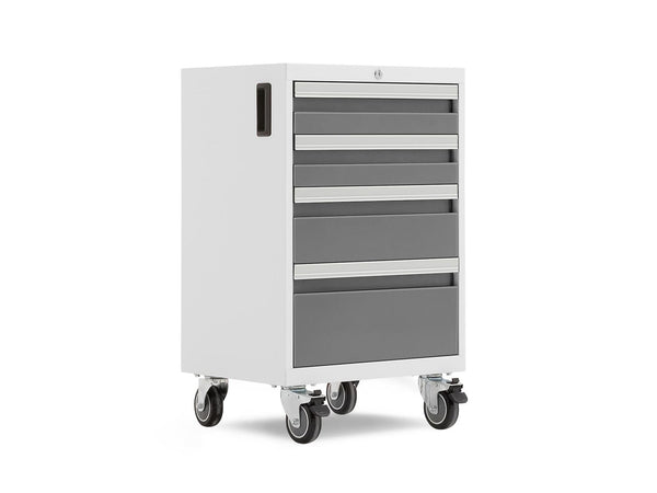 NewAge Bold 3.0 Series Lockable 4-Drawer Rolling Tool Cabinet, Fully-Welded, 600-lb Capacity, White/Platinum, 21-in Q8