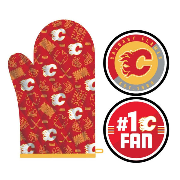 NHL Calgary Flames Kitchen Oven Mitt Pot Holder Set, 2-pc A1