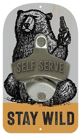 Open Road Brands Rustic Die Cut "Stay Wild" MDF Decor Bottle Opener, Wood/Metal, Grey