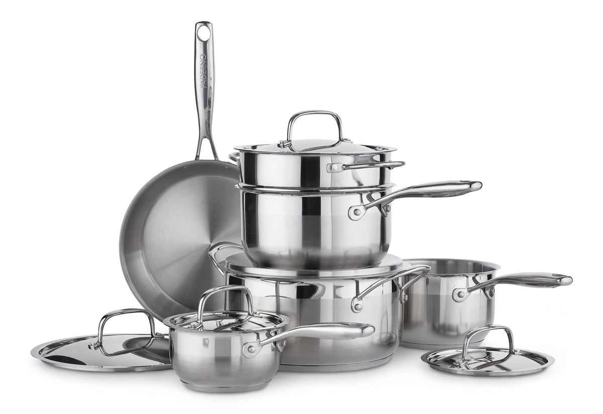 PADERNO Canadian Classic Stainless Steel Cookware Set, Dishwasher & Oven Safe, 11-pc