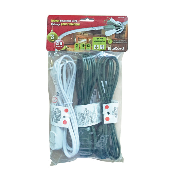 Ritecord 6-ft 7-in 16/2 Indoor Extension Cord, 3-pk P6