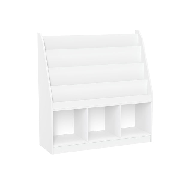 RiverRidge Home Kids' Playroom Bookrack with 3 Toy Organizer Cubbies & 4 Book Shelves, White Z5