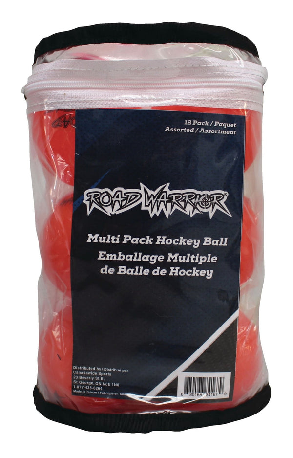 Road Warrior Street Hockey Balls, Assorted Colours, 12-pk O3