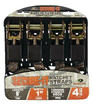 RPS Ratchet Tie-Down Straps, 1-in x 8-ft (2.54 cm x 2.4 m), 4-pk O9