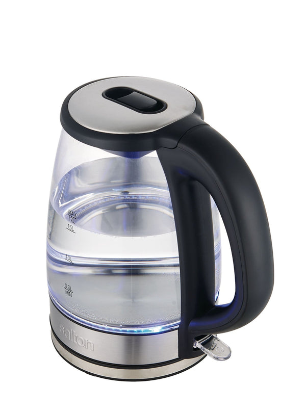 Salton Cordless Electric Glass Kettle with Auto Shut Off, Black/Stainless Steel, 1.7-L Y1