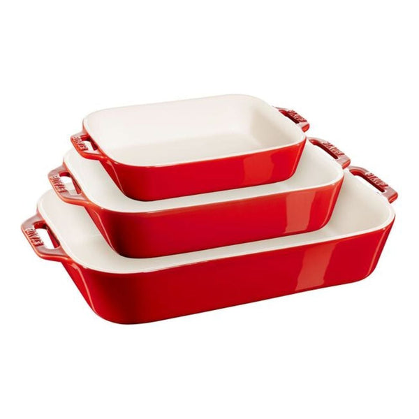 Staub Nestable Cherry Non-Stick Ceramic Rectangular Baking Dish Set, 3-pc H5