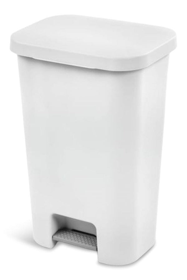 Sterilite Plastic Rectangular Step Garbage Can, White, 45-L L8