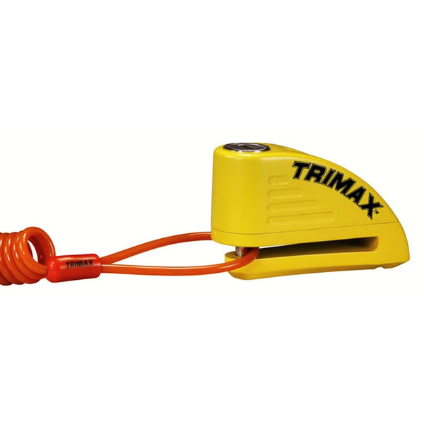Trimax Alarmed Disc Lock with 8mm Pin, Yellow with Pouch & Cable D6