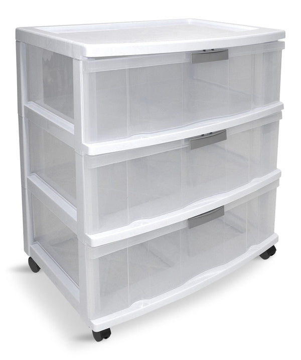 type A Element Clear Frame 3-Drawer Storage Tower/Cart with Wheels, Lockable, 25-in, White N2